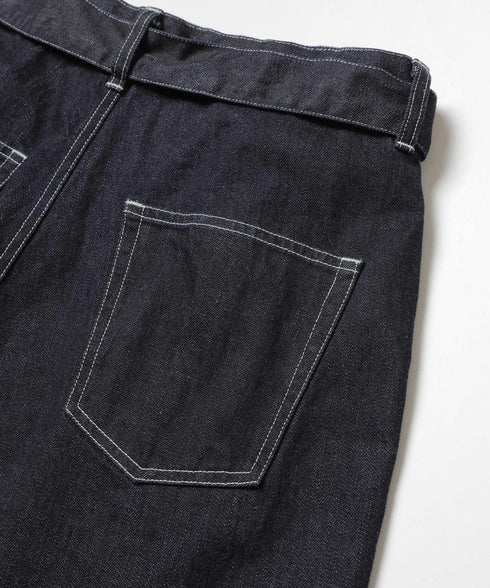 MR.OLIVE / RINSE WASH 12oz CRUNCH DEINIM / WIDE TAPERED BELTED JEANS / ミスターオリーブ リンスウォッシュ 12オンス クランチデニム / ワイドテーパード ベルト付きジーンズ